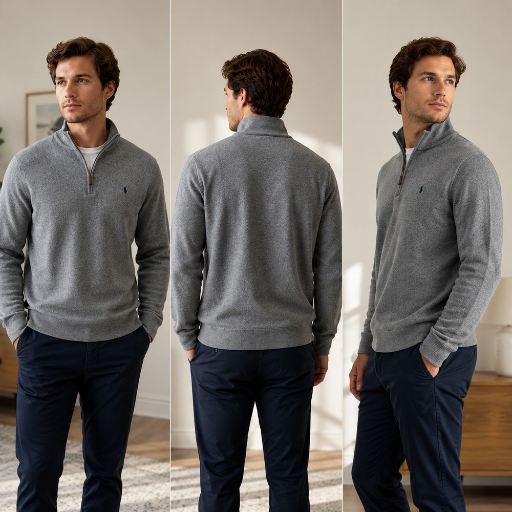 Polo Ralph Lauren Quarter-Zip Pullover Mens XL Gray Pony Logo Long Sleeve